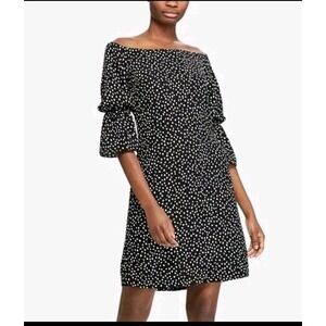 NWT $140 RALPH LAUREN 16 Shift Dress  3/4 Bell Sleeve Polka Dot Off The Shoulder